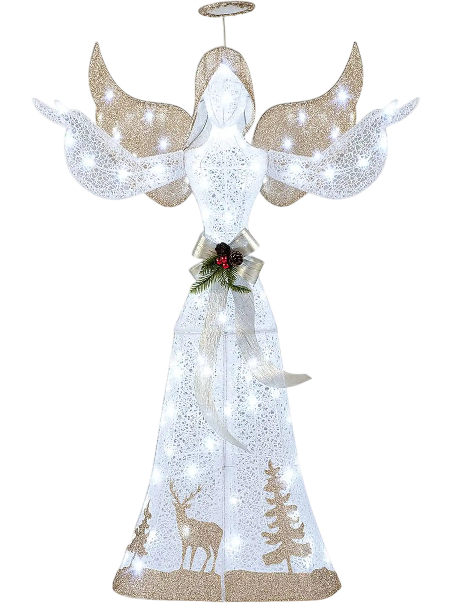 Costway 5' Pre-Lit 3D Glittered Christmas Angel 100 Warm/Cold White Lights 72176803 New