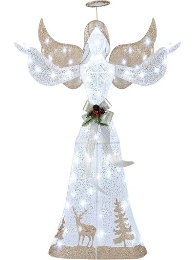 Costway 5' Pre-Lit 3D Glittered Christmas Angel 100 Warm/Cold White Lights 72176803 New