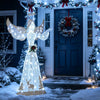 5-foot pre-lit 3D glittered Christmas angel adorned with 100 cold white lights, perfect for festive outdoor decoration.