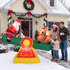 5.5 FT inflatable Christmas teeter totter decoration features Santa and reindeer with bright LED lights for festive outdoor charm.
