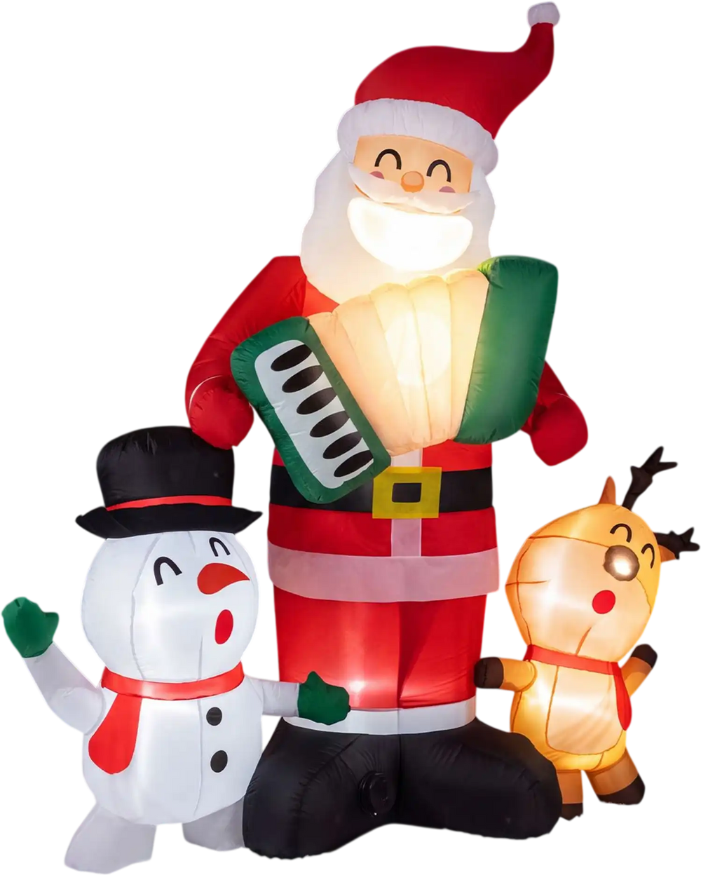 Santa, a snowman, and a reindeer in this 8 FT inflatable Christmas decoration set create a festive outdoor display.
