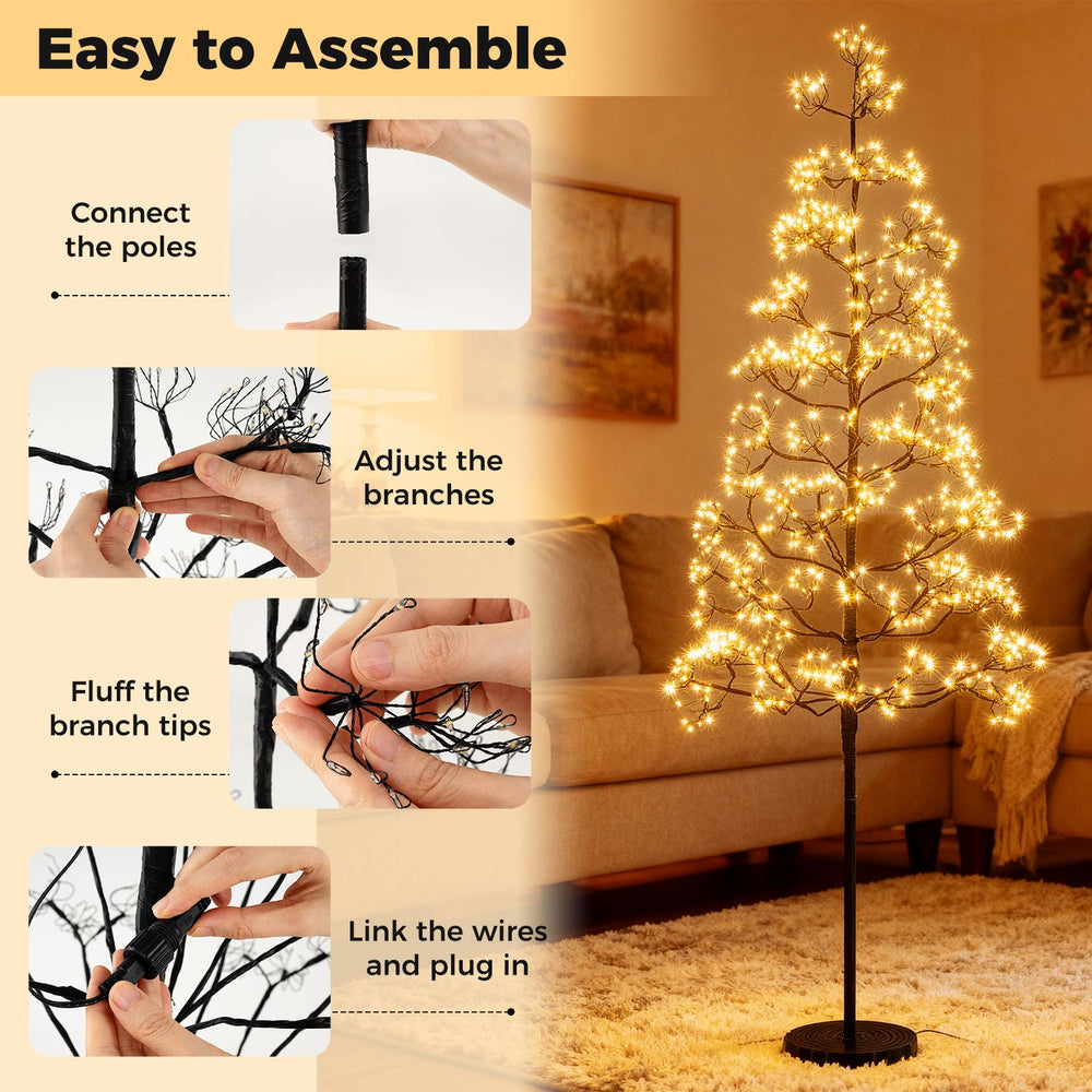 Lighted alpine tree with warm white LEDs, featuring adjustable tips for a lush look, perfect for festive decor.