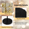 Lighted Alpine tree with warm white LEDs features a weighted cement base and detailed tree ring design for stability.