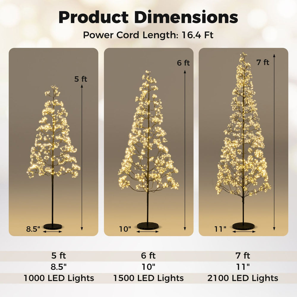 Lighted Alpine Tree in 5 ft height with 1000 warm white LED lights, perfect for festive decorations and seasonal events.