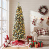 6FT frosted pencil fir Christmas tree with warm white LED lights, pine cones, and red berry clusters in a festive living room.