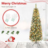 6FT frosted pencil fir Christmas tree with pine cones, red berry clusters and warm white LED lights, shown full-length.