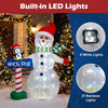 6 FT Christmas inflatable snowman with penguin and North Pole sign, featuring colorful LED lights for outdoor holiday decor.