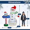 6 FT inflatable snowman with penguin and North Pole sign, featuring colorful LED lights for outdoor holiday decor.