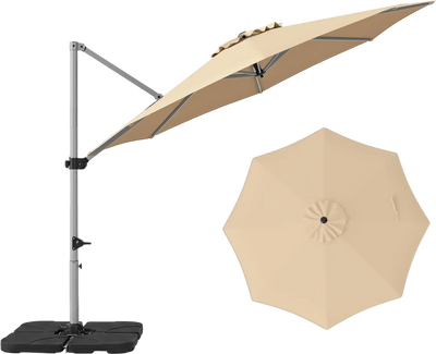 Costway 11' Cantilever Patio Offset Umbrella Set w/ 4-Piece Base 20553731 New