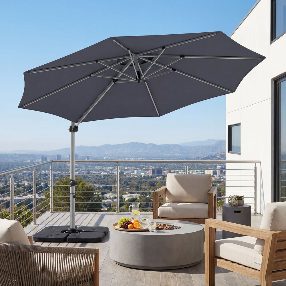 Outdoor Offset Umbrella Set with 11 FT Cantilever Patio Umbrella and Heavy-Duty 4-Piece Base-Gray - Gallery View 1 of 10