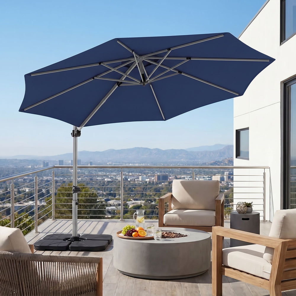 Outdoor Offset Umbrella Set with 11 FT Cantilever Patio Umbrella and Heavy-Duty 4-Piece Base-Blue - Gallery View 1 of 10