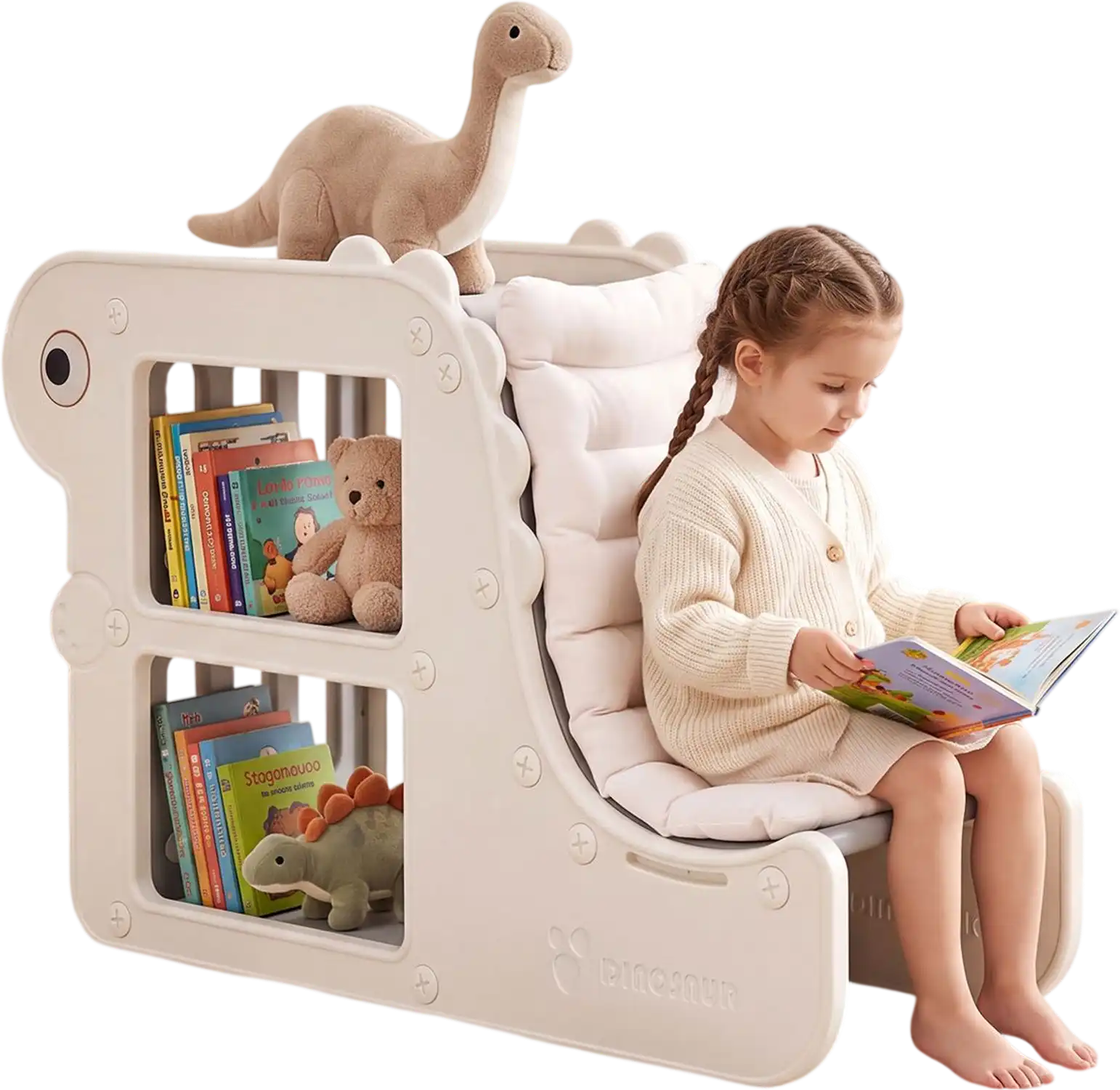Costway 2-in-1 Kids Bookshelf with Padded Cushion Open Cubbies 63335553 New