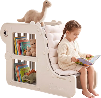 Costway 2-in-1 Kids Bookshelf with Padded Cushion Open Cubbies 63335553 New