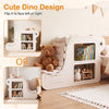 2-in-1 kids bookshelf with padded cushion and open cubbies shown in a cozy reading nook, facing right.
