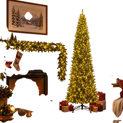 Costway 12' Prelit Christmas Tree & Cypress Garland Set 63691227 New