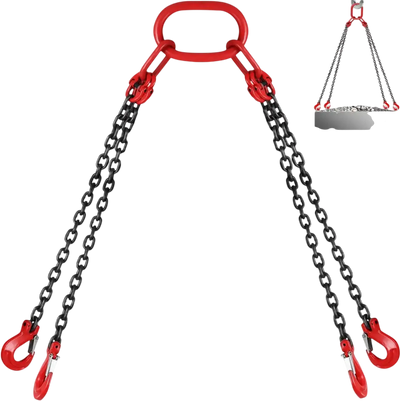 VEVOR Chain Sling, 5/16 inch x 5 ft Lifting Chains with Hooks, G80 Engine Chain Hoist Lifts, 11000 lbs/5 Ton Capacity Lifting Sling Chains for Engine Hoist, Engine Lift Chain with 4 Leg Grab Hooks