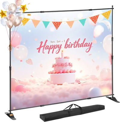VEVOR 10 x 8 Ft Backdrop Banner Stand Adjustable Height and Width Newest Step and Repeat for Trade Show Wall Exhibitor Photo Booth Background