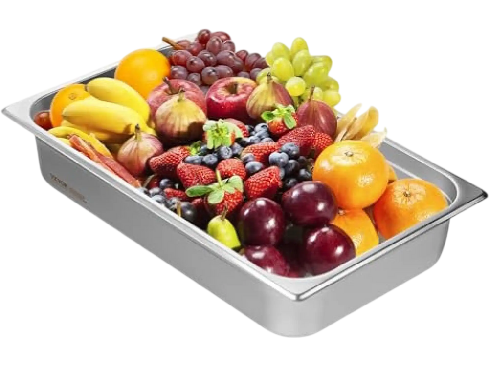 VEVOR Hotel Pan, Full Size Anti-Jam Steam Pan, 0.8mm Thick Stainless Steel Restaurant Steam Table Pan, 4-Inch Deep Commercial Table Pan, Catering Storage Food Pan, for Industrial & Scientific