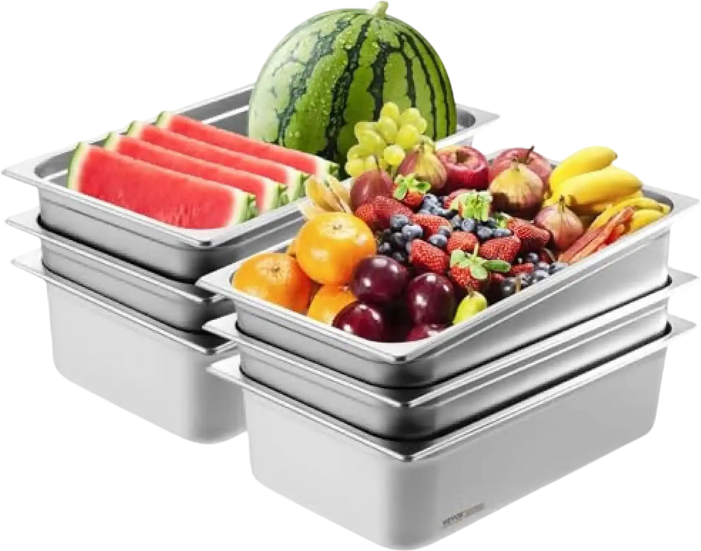 VEVOR 6 Pack Hotel Pans, Full Size Anti-Jam Steam Pan, 0.8mm Thick Stainless Steel Restaurant Steam Table Pan, 6-Inch Deep Commercial Table Pan, Catering Storage Food Pan, for Industrial & Scientific