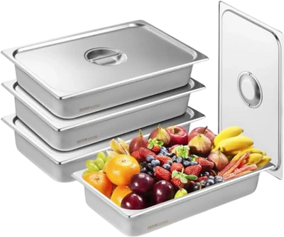 Vevor Hotel Pan Full Size 4-Pack Stainless Steel Steam Table Pan with Lids 4