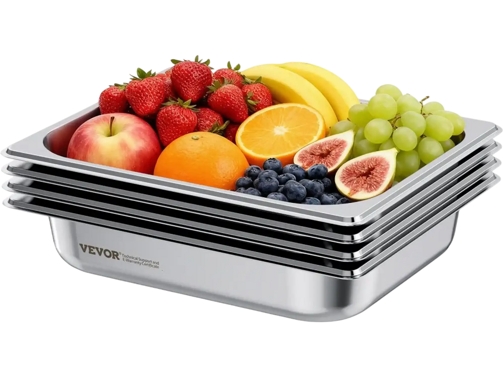 VEVOR 4 Pack Stainless Steam Hotel Pan, 1/2 Size Table Steam Pan, 2.5 Inch Deep Anti Jam Restaurant Supplies Reusable Rustproof Catering Storage for Home, Party, Restaurant, Hotel, Buffet