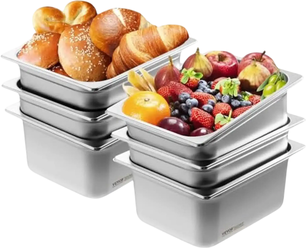 VEVOR 6 Pack Hotel Pans, 1/2 Size Anti-Jam Steam Pan, 0.8mm Thick Stainless Steel Restaurant Steam Table Pan, 6-Inch Deep Commercial Table Pan, Catering Storage Food Pan, for Industrial & Scientific