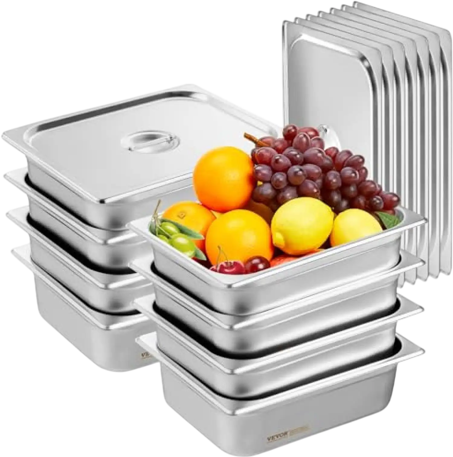 Vevor Steam Table Pan 8-Pack 1/2 Size Stainless Steel Hotel Pans with Lids 4