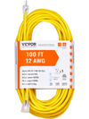 VEVOR 100FT Heavy Duty Extension Cord, 12AWG 15Amps 1875W, 3 Prongs Indoor Outdoor Electric Cord with Lighted End, Flexible & -40°C Cold-Resistant for Lawn, Garage, Home Use, ETL Listed