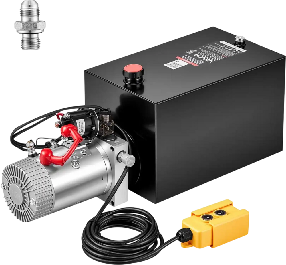 VEVOR 15 Quart Hydraulic Pump, Single Acting Dump Trailer Pump, 3200PSI Max Relief Pressure, 0.91 GPM Flow Rate, DC12V 1.6KW Hydraulic Power Unit for Dump Trailer Car Lifting (Horizontal Installation)
