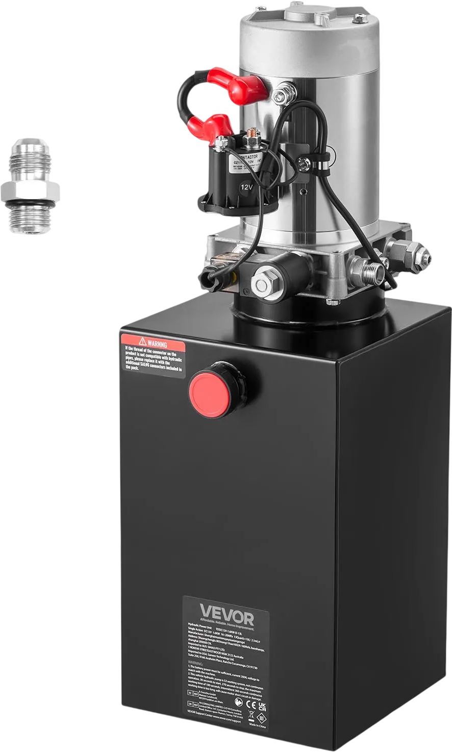 VEVOR 10 Quart Hydraulic Power Unit, Single Acting Dump Trailer Pump, 3200 PSI Max Relief Pressure & 0.91 GPM Flow Rate, DC 12V Hydraulic Pump with Metal Reservoir for Dump Trailer Car Lifting