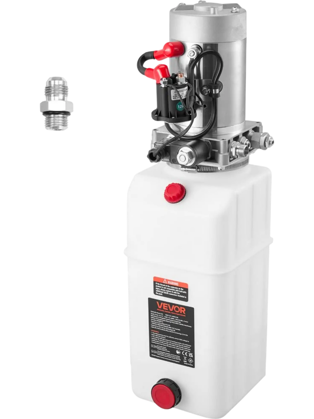 VEVOR 6 Quart Hydraulic Power Unit, Single Acting Dump Trailer Pump, 3200 PSI Max Relief Pressure & 0.91 GPM Flow Rate, DC 12V Hydraulic Pump with Metal Reservoir for Dump Trailer Car Lifting, White
