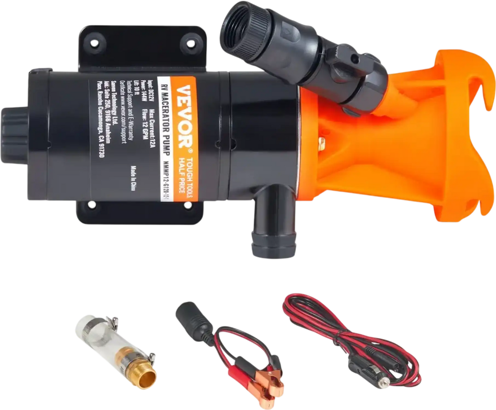 VEVOR RV Portable Macerator Pump, 12V, 12GMP Quick Release RV Waste Pump, RV Sewage Sewer Pump with Detachable Quick Connection Valve Metal Hose Clamp Power Cord, for RV Boat Marine Motorhome Camper