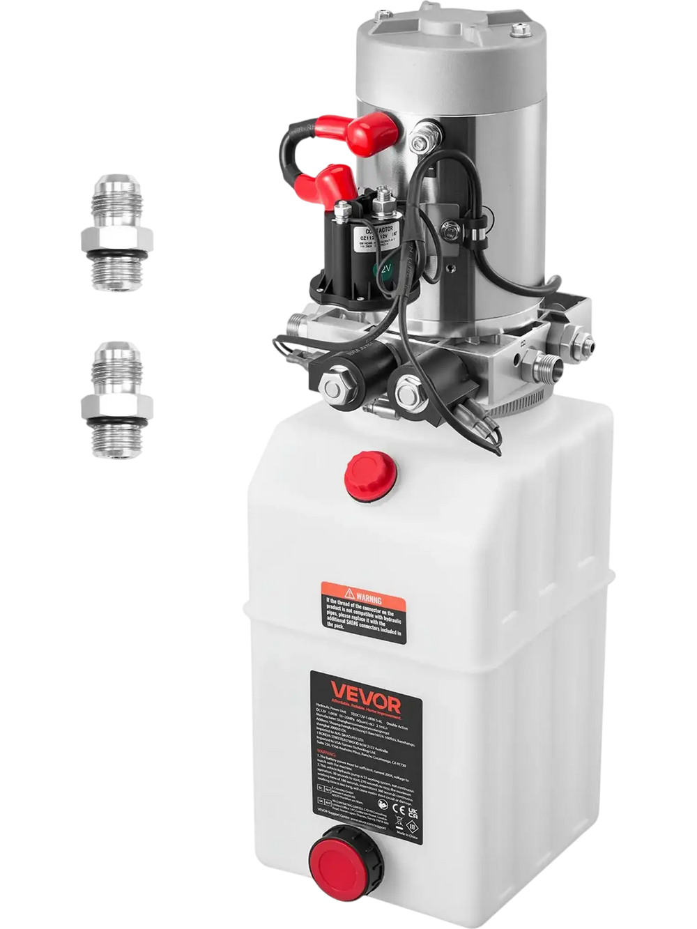 VEVOR 6 Quart Hydraulic Power Unit, Double Acting Dump Trailer Pump, 3200 PSI Max Relief Pressure & 0.91 GPM Flow Rate, DC 12V Hydraulic Pump with Metal Reservoir for Dump Trailer Car Lifting, White