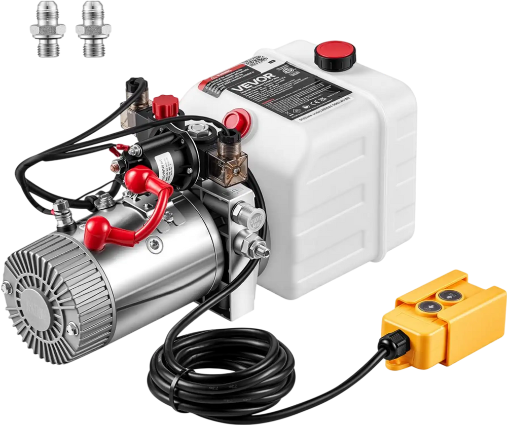 VEVOR 3 Quart Hydraulic Pump, Double Acting Dump Trailer Pump, 3200PSI Max Relief Pressure & 0.91 GPM Flow Rate, DC12V 1.6KW Hydraulic Power Unit for Dump Trailer Car Lifting (Horizontal Installation)