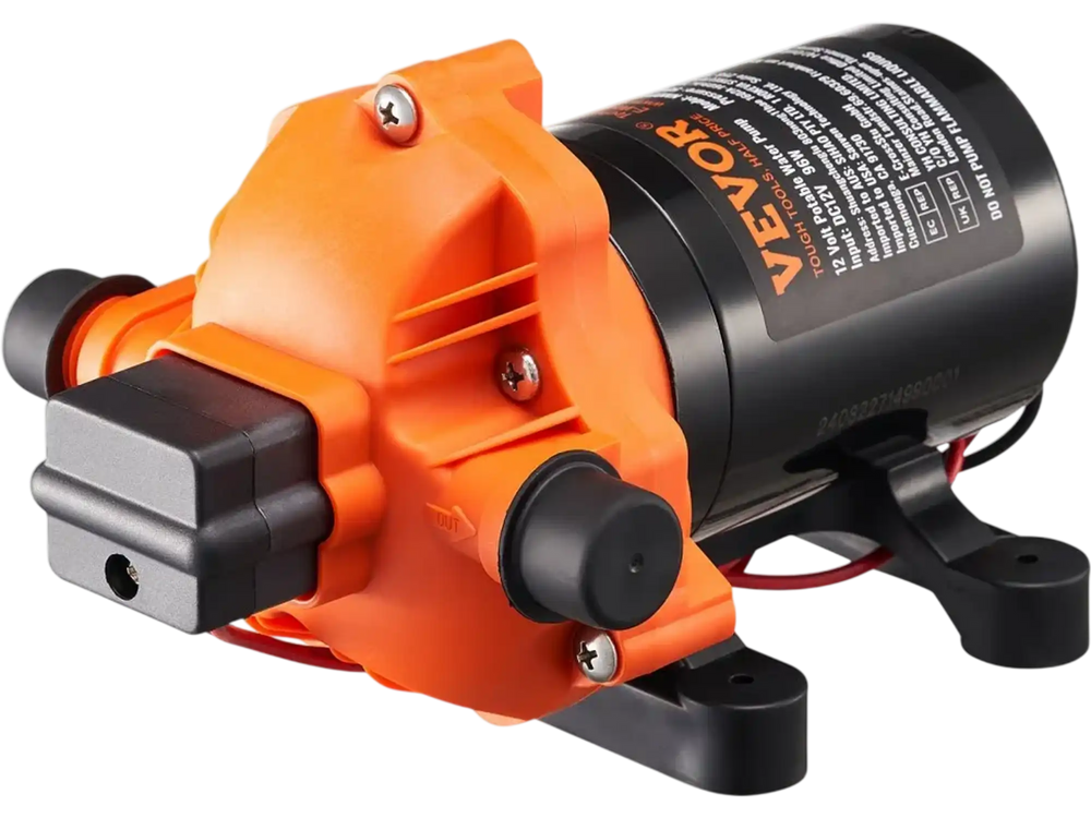 VEVOR 12V Diaphragm Pump, 3 GPM (11.36 L/min), 3-Chamber 12 Volt DC Water Pump with Automatic Pressure Switch 40-100 PSI Adjustable, 50 PSI, 1/2'' MNPT Port, for RV Yacht Food Truck Camper Marine