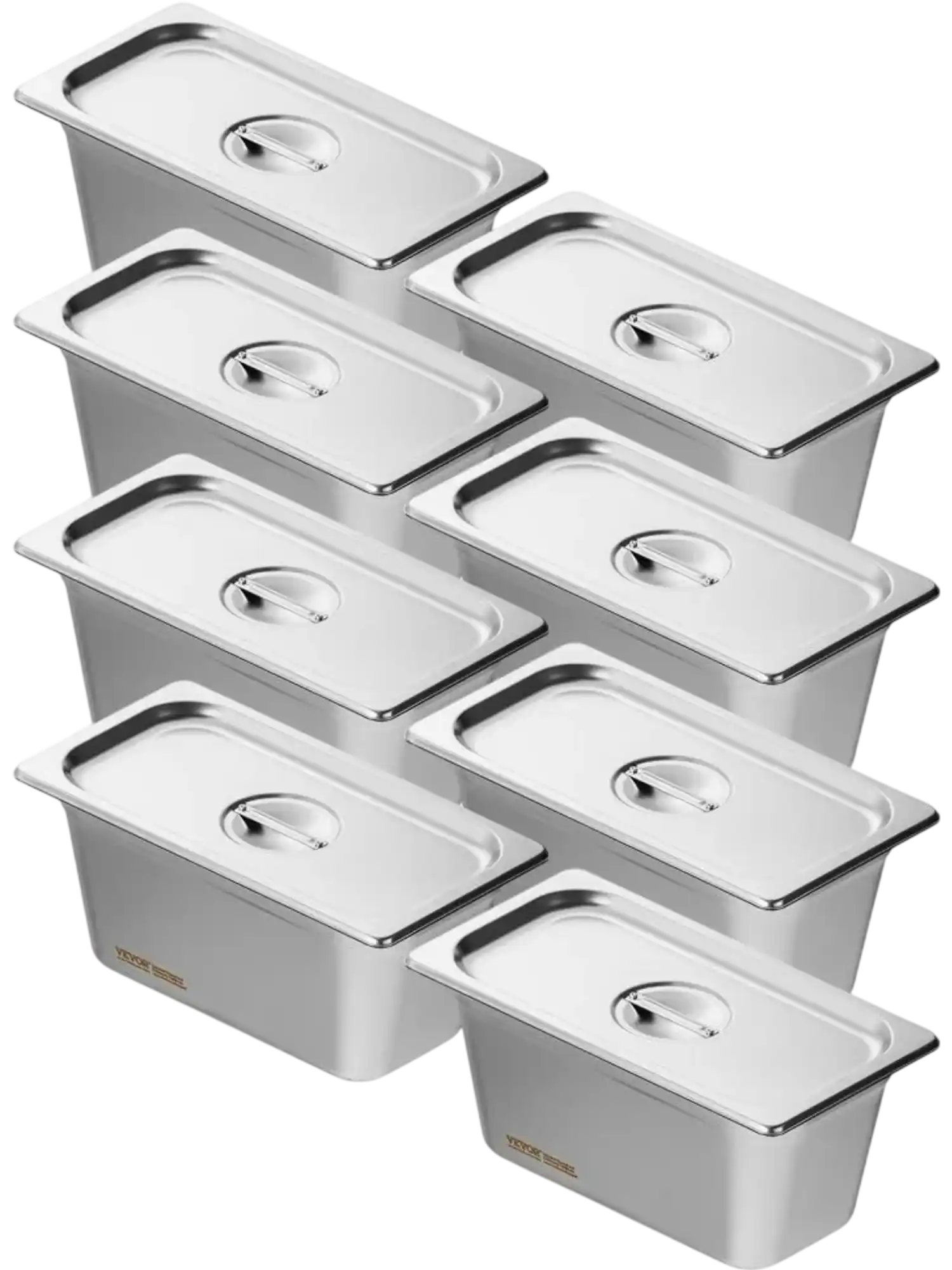Vevor Steam Table Pan 8-Pack 1/3 Size Stainless Steel Hotel Pans with Lids 6