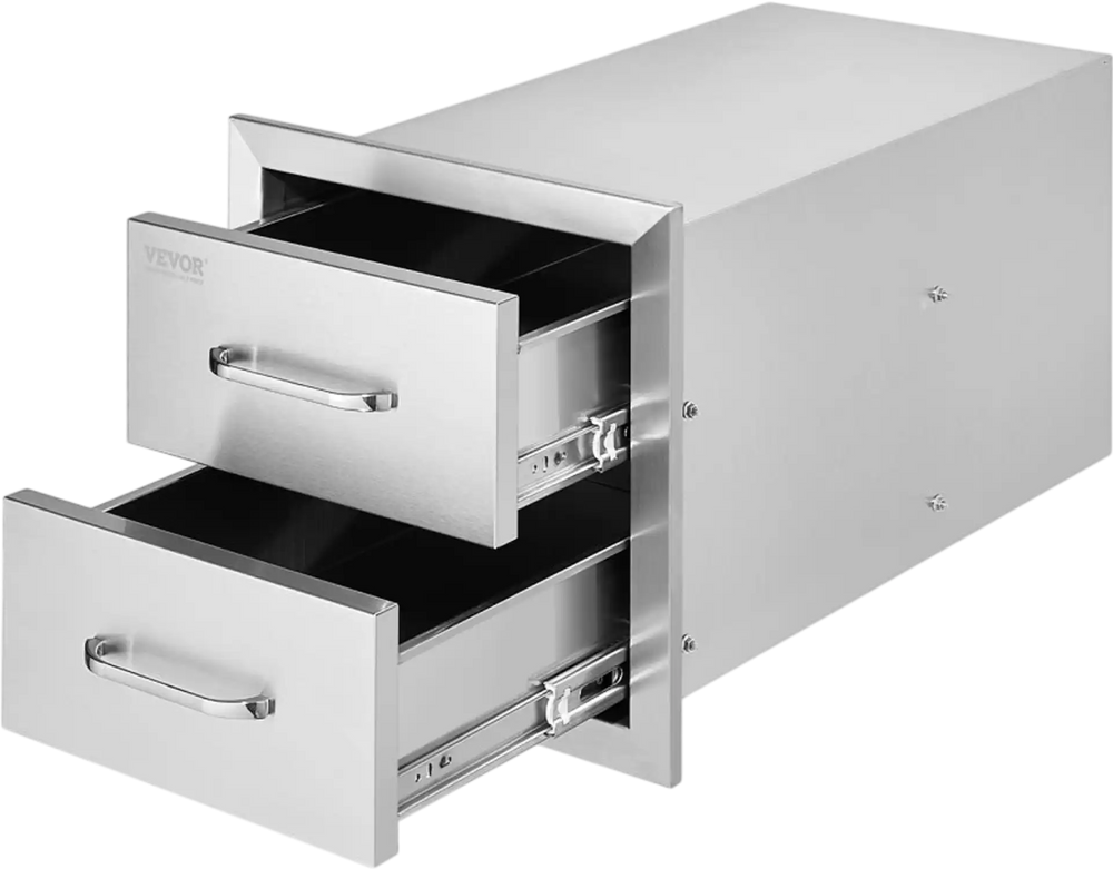 VEVOR Outdoor Kitchen Drawers 14W x 14.4H x 23D Inch, Flush Mount Double BBQ Drawers Stainless Steel with Handle, BBQ Island Drawers for Outdoor Kitchens or Grill Station