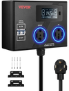 VEVOR NEMA Splitter for Dryer and EV, 3-Color LED Indicator, 240V Smart Power Distribution, With NEMA 14-30 Plug, NEMA 14-30 & NEMA 14-50 Outlets, Large 3.4-Inch LCD Screen, for Max 24A Dryer or EV