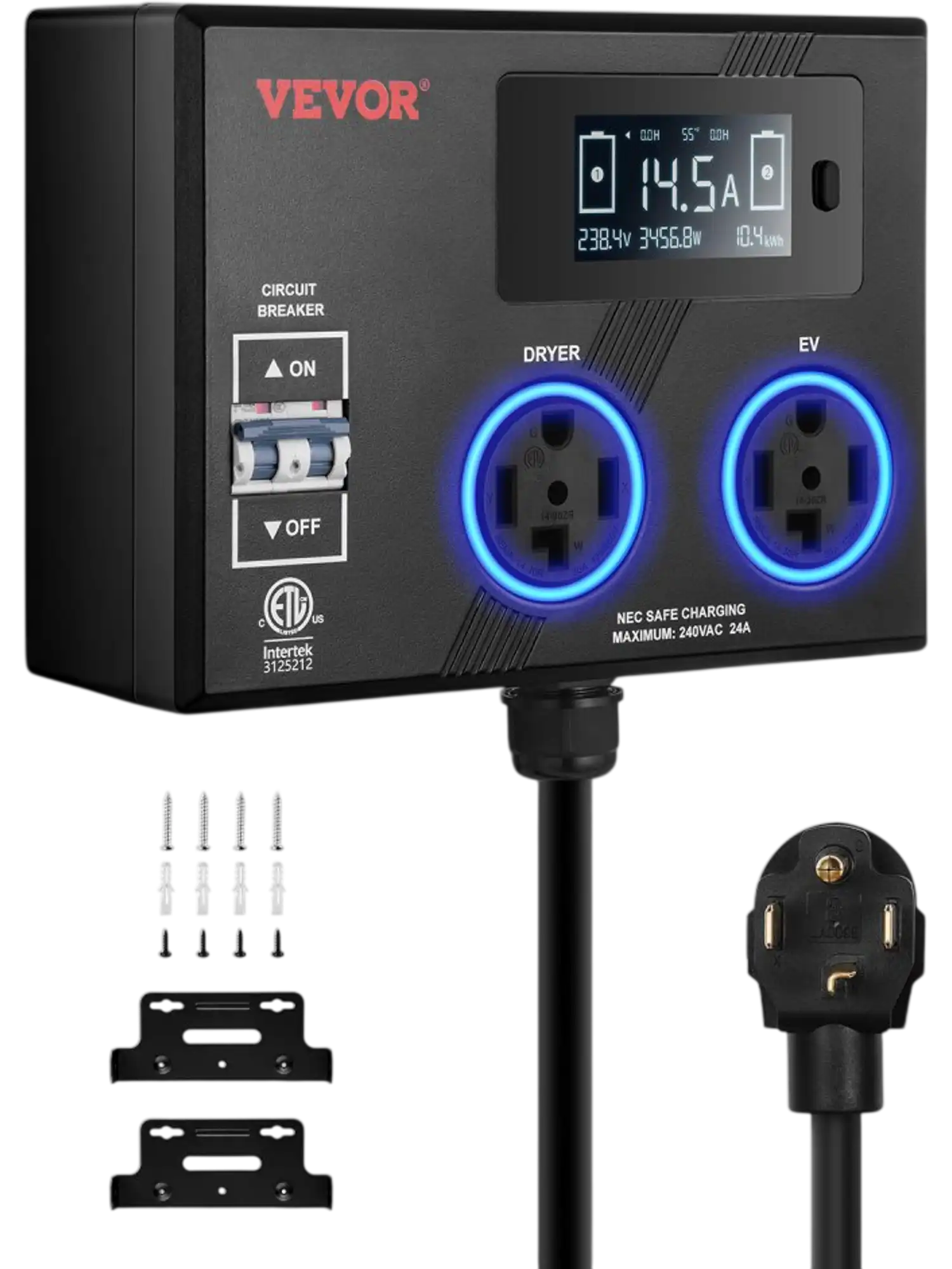 Vevor Power Outlet Splitter NEMA 14-30 EV Dryer Smart 240V 2 x 14-30R LCD New