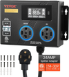 VEVOR Automatic EV Charging Switch, NEMA 14-30, Splitter Switch for Dryer & EV Charger, 24A Max 240V Smart Power Distribution with Circuit Breaker, Real-Time Display, for EVs, Ovens, Dishwashers, ETL