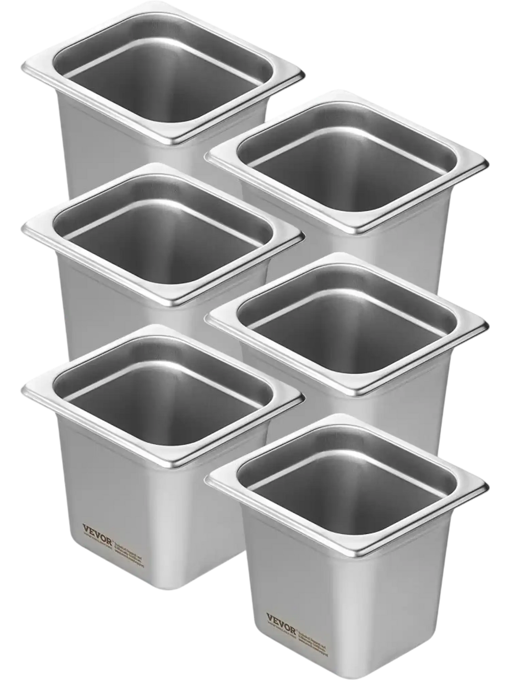 VEVOR 6 Pack Hotel Pans, 1/6  Size Anti-Jam Steam Pan, 0.8mm Thick Stainless Steel Restaurant Steam Table Pan, 6-Inch Deep Commercial Table Pan, Catering Storage Food Pan, for Industrial & Scientific