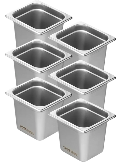 Vevor Steam Table Pan 1/6 Size 6-Pack 6