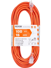 VEVOR 100FT Indoor Outdoor Extension Cord, 16AWG 10Amps 1250W, 3 Prongs Appliance Electric Cord with Lighted End, Flexible & -40°C Cold-Resistant for Office Home Use, ETL Listed