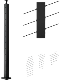 VEVOR Cable Railing Post, 42x2x2 Inch Stair Railing Post, with Pre-Drilled 30° Angled Holes, Stainless Steel Cable Rail Post with Horizontal and Curved Bracket, 1-Pack, Black, 1JZLGZXHS106W3XAA001V0