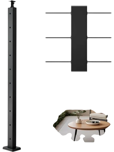 VEVOR 1-Pack Cable Railing Post, 36x2x2 In Horizontal-Hole Deck Railing Post with Pre-Drilled Holes, Stainless Steel Cable Rail Post with Horizontal and Curved Bracket, Black, 1JZLGZXHS9148RVYS001V0
