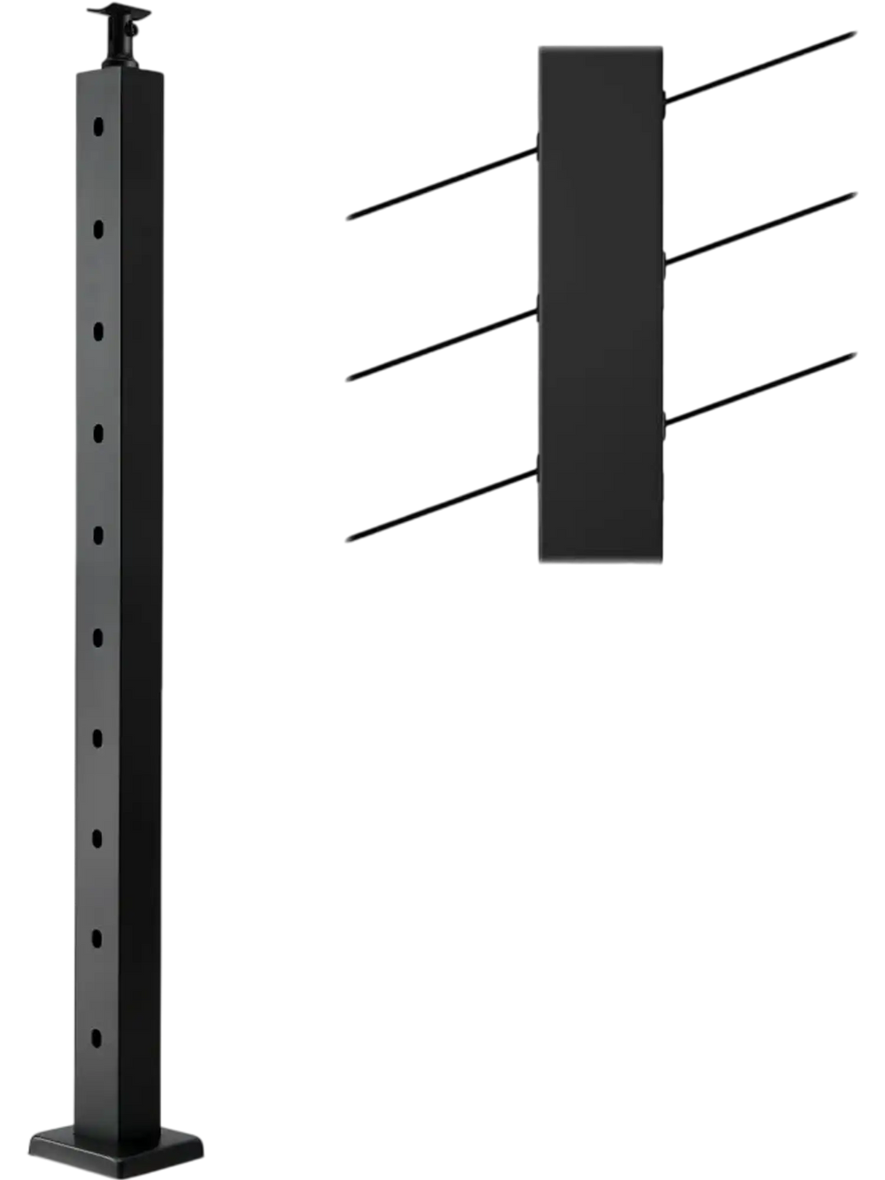 VEVOR Cable Railing Post, 36x2x2 Inch Stair Railing Post, with Pre-Drilled 30° Angled Holes, Stainless Steel Cable Rail Post with Horizontal and Curved Bracket, 1-Pack, Black, 1JZLGZXHS914YIVIS001V0