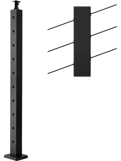 VEVOR Cable Railing Post, 36x2x2 Inch Stair Railing Post, with Pre-Drilled 30° Angled Holes, Stainless Steel Cable Rail Post with Horizontal and Curved Bracket, 1-Pack, Black, 1JZLGZXHS914YIVIS001V0