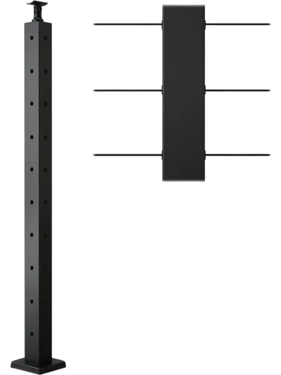 VEVOR Cable Railing Post, 36x2x2 Inch Corner Railing Post, with L-Shaped Pre-Drilled Holes, Stainless Steel Cable Rail Post with Horizontal and Curved Bracket, 1-Pack, Black, 1JZLGZXHS914ZPBNY001V0