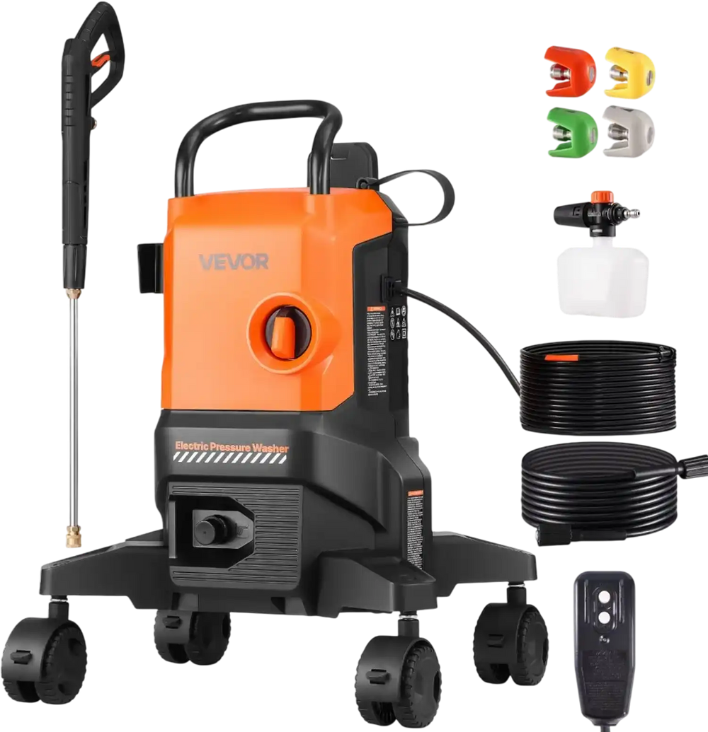 VEVOR Electric Pressure Washer, Max 2700 PSI and 1.8 GPM, High Power Pressure Cleaning Machine with 4 Quick Connect Nozzles and a Foam Cannon, Ideal for Cars/Fences/Driveways/Patios/Home Cleaning