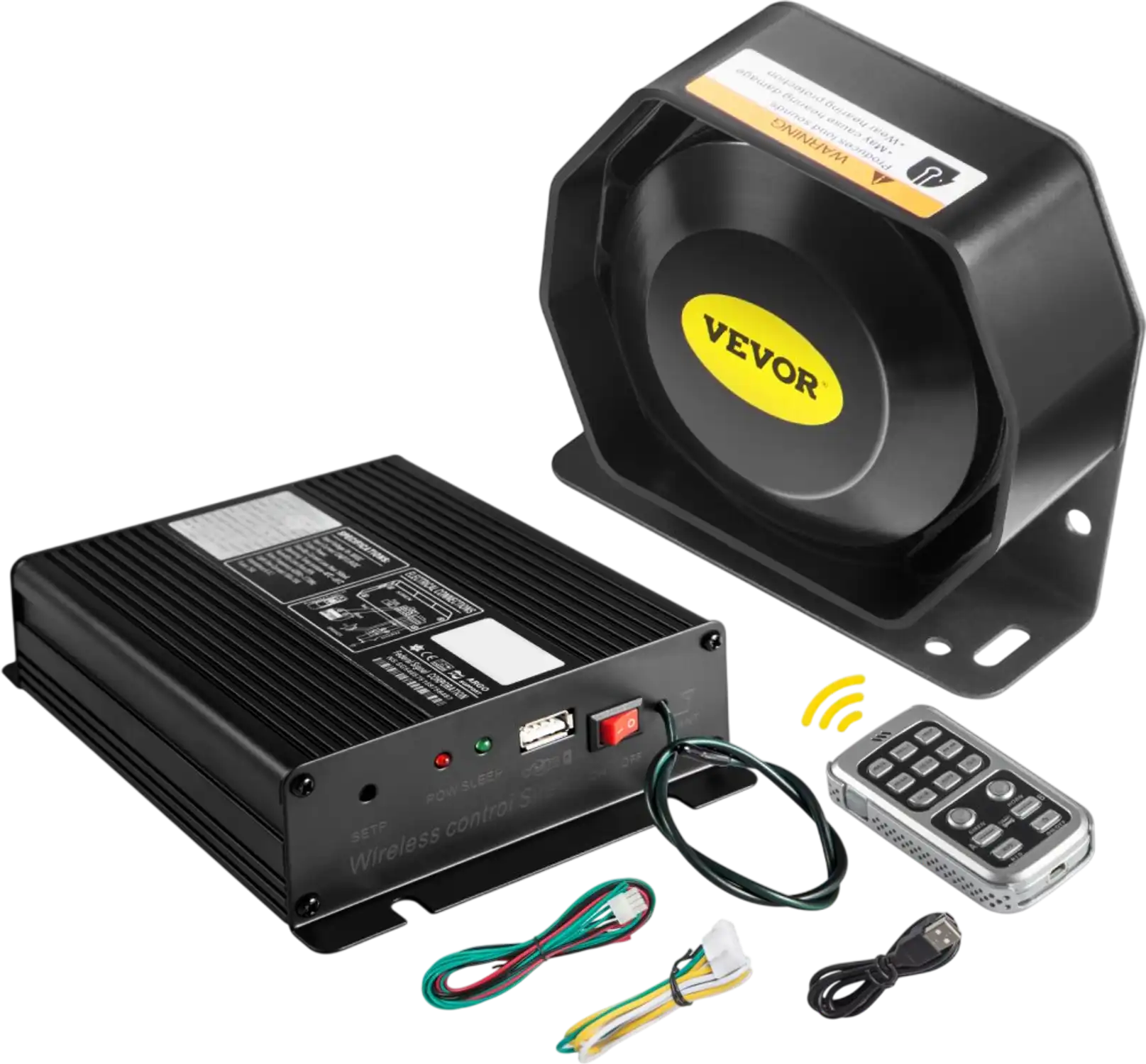 Vevor PA System 12V 200W 18-Tone Police Siren with Wireless Handheld Microphone New